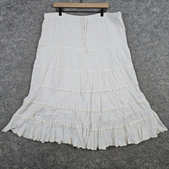 Sand N Sun Women's Size 2X White Tiered Maxi Skirt Embroidered Cotton Plus Size - Picture 1 of 7